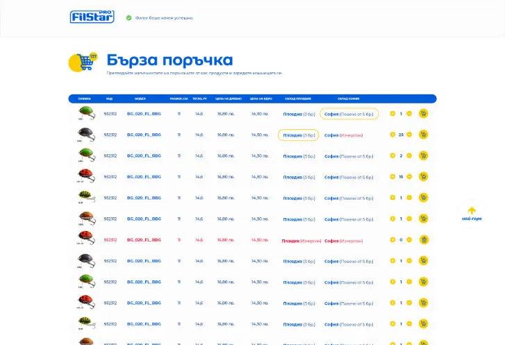 Дизайн на страница с преглед на всички продукти, които са добавени в кошницата